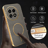 For-OnePlus-13-Phone-Case-Carbon-Fiber-Textured-Electroplated-TPU-Back-Cover-Coffee