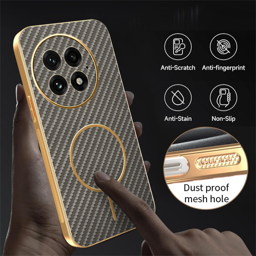 For-OnePlus-13-Phone-Case-Carbon-Fiber-Textured-Electroplated-TPU-Back-Cover-Coffee