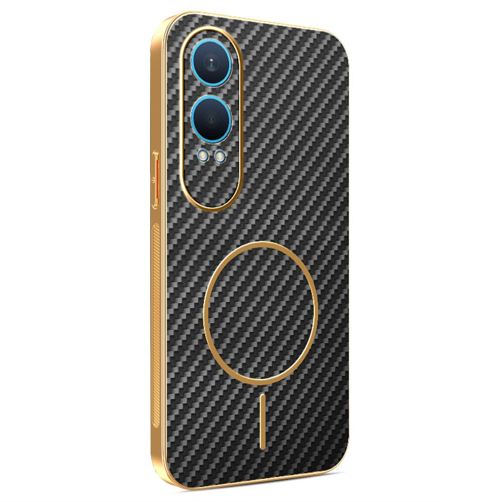 For-OnePlus-Nord-CE4-Lite-5G-Phone-Case-Carbon-Fiber-Textured-Electroplated-TPU-Back-Cover-Black