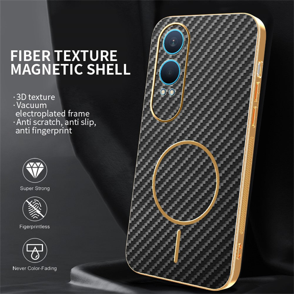 For-OnePlus-Nord-CE4-Lite-5G-Phone-Case-Carbon-Fiber-Textured-Electroplated-TPU-Back-Cover-Black