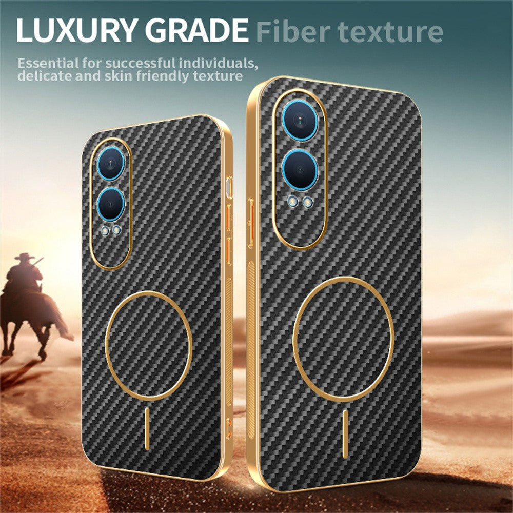 For-OnePlus-Nord-CE4-Lite-5G-Phone-Case-Carbon-Fiber-Textured-Electroplated-TPU-Back-Cover-Black