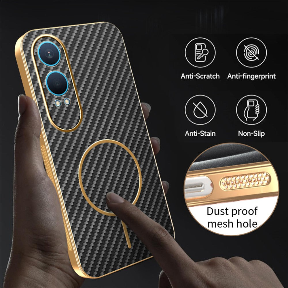 For-OnePlus-Nord-CE4-Lite-5G-Phone-Case-Carbon-Fiber-Textured-Electroplated-TPU-Back-Cover-Black