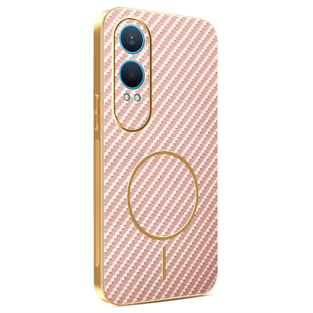 For-OnePlus-Nord-CE4-Lite-5G-Phone-Case-Carbon-Fiber-Textured-Electroplated-TPU-Back-Cover-Pink