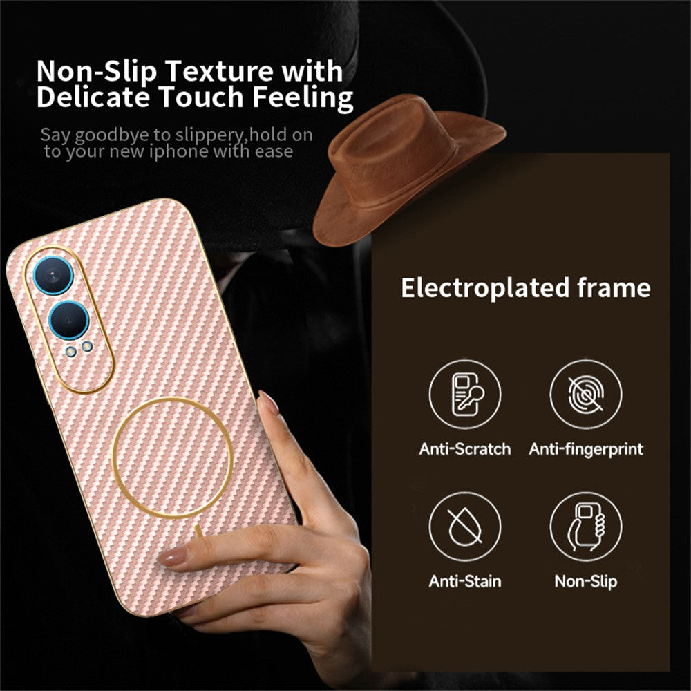 For-OnePlus-Nord-CE4-Lite-5G-Phone-Case-Carbon-Fiber-Textured-Electroplated-TPU-Back-Cover-Pink