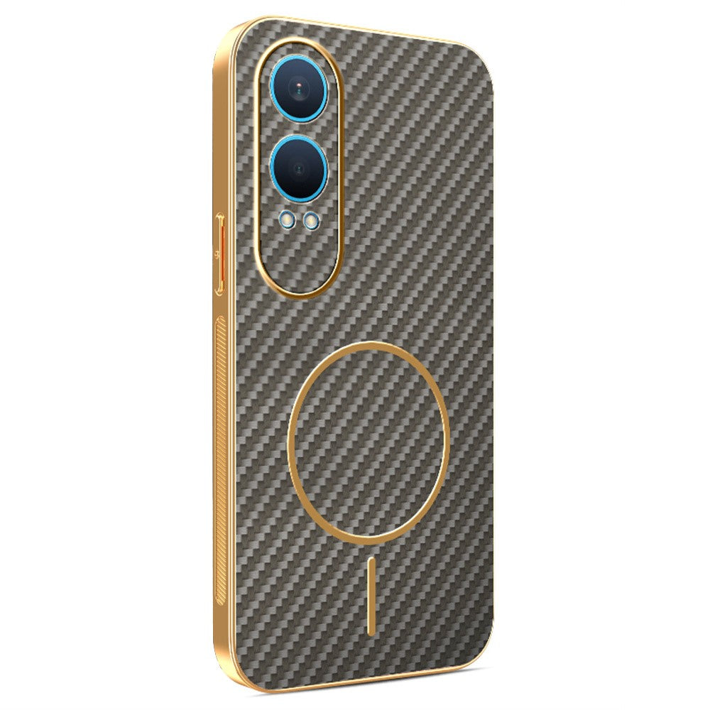 For-OnePlus-Nord-CE4-Lite-5G-Phone-Case-Carbon-Fiber-Textured-Electroplated-TPU-Back-Cover-Coffee