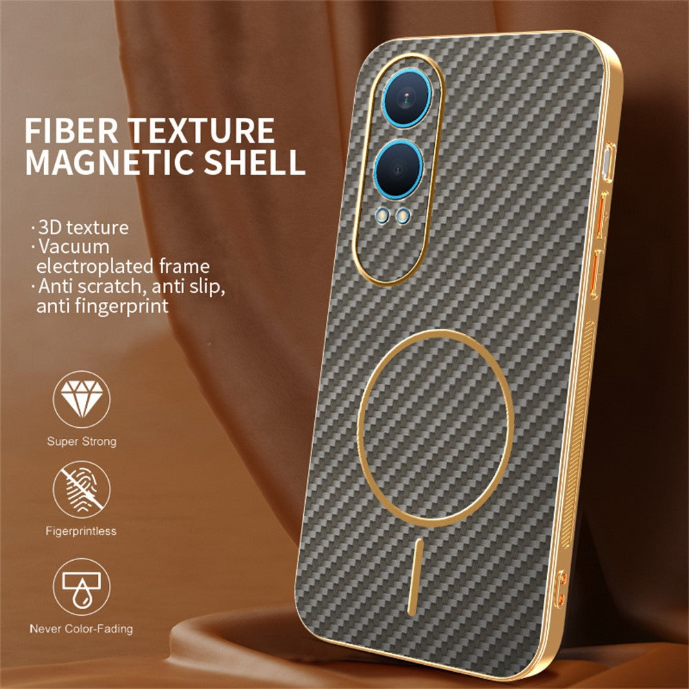 For-OnePlus-Nord-CE4-Lite-5G-Phone-Case-Carbon-Fiber-Textured-Electroplated-TPU-Back-Cover-Coffee