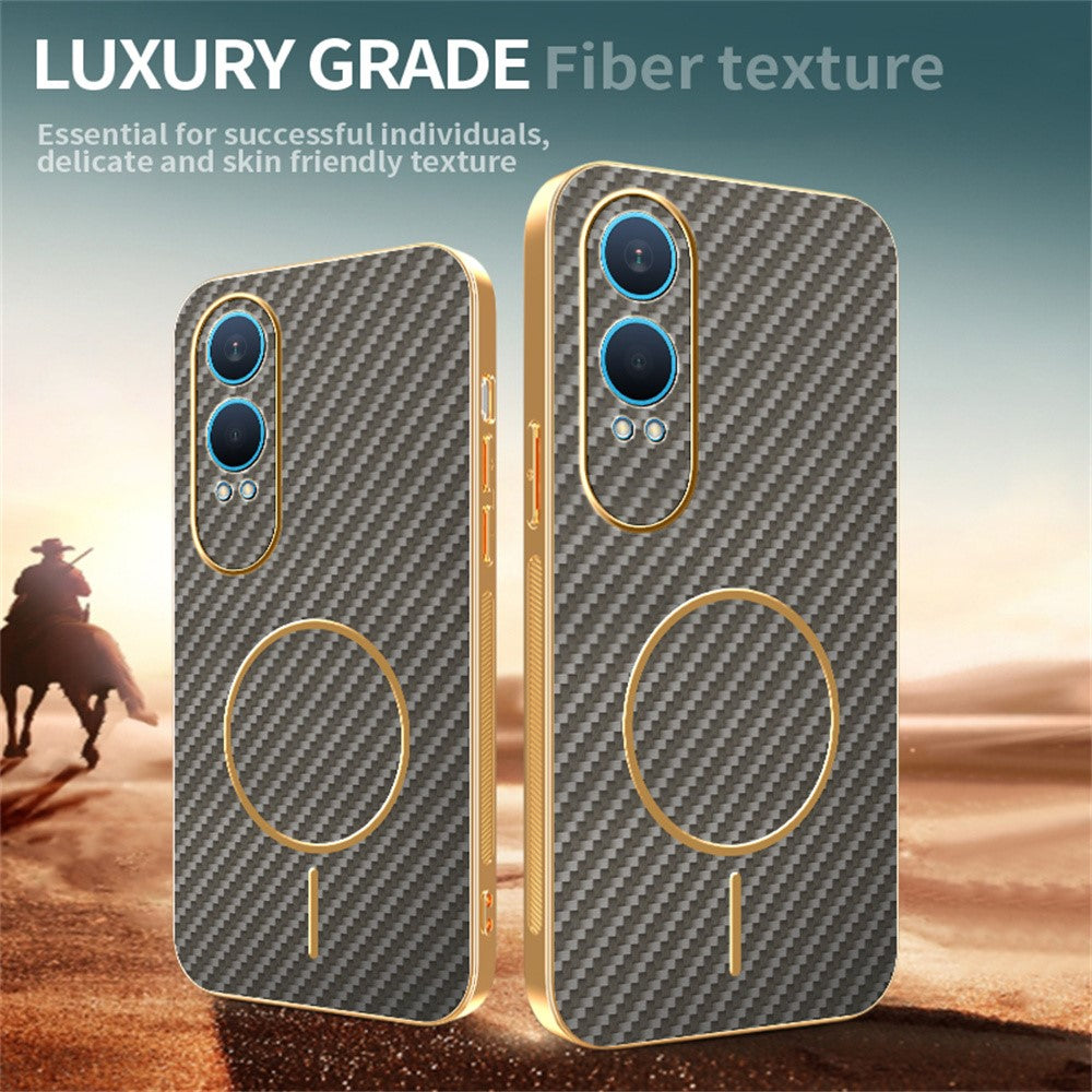 For-OnePlus-Nord-CE4-Lite-5G-Phone-Case-Carbon-Fiber-Textured-Electroplated-TPU-Back-Cover-Coffee
