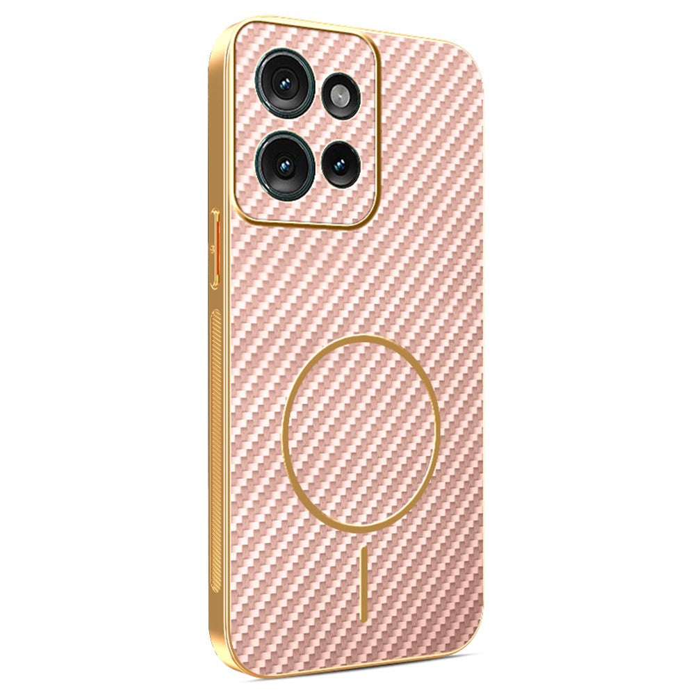 For-Motorola-Edge-50-5G-Phone-Case-Carbon-Fiber-Textured-Electroplated-TPU-Back-Cover-Pink