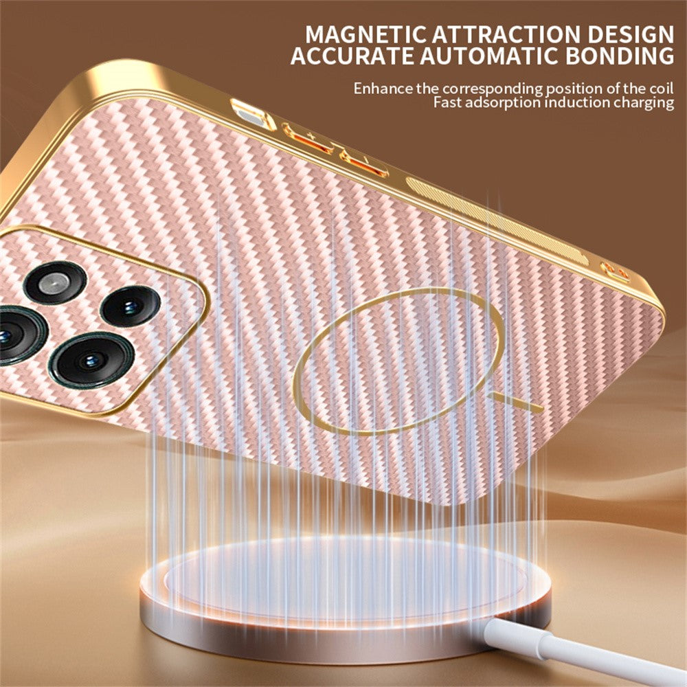 For-Motorola-Edge-50-5G-Phone-Case-Carbon-Fiber-Textured-Electroplated-TPU-Back-Cover-Pink