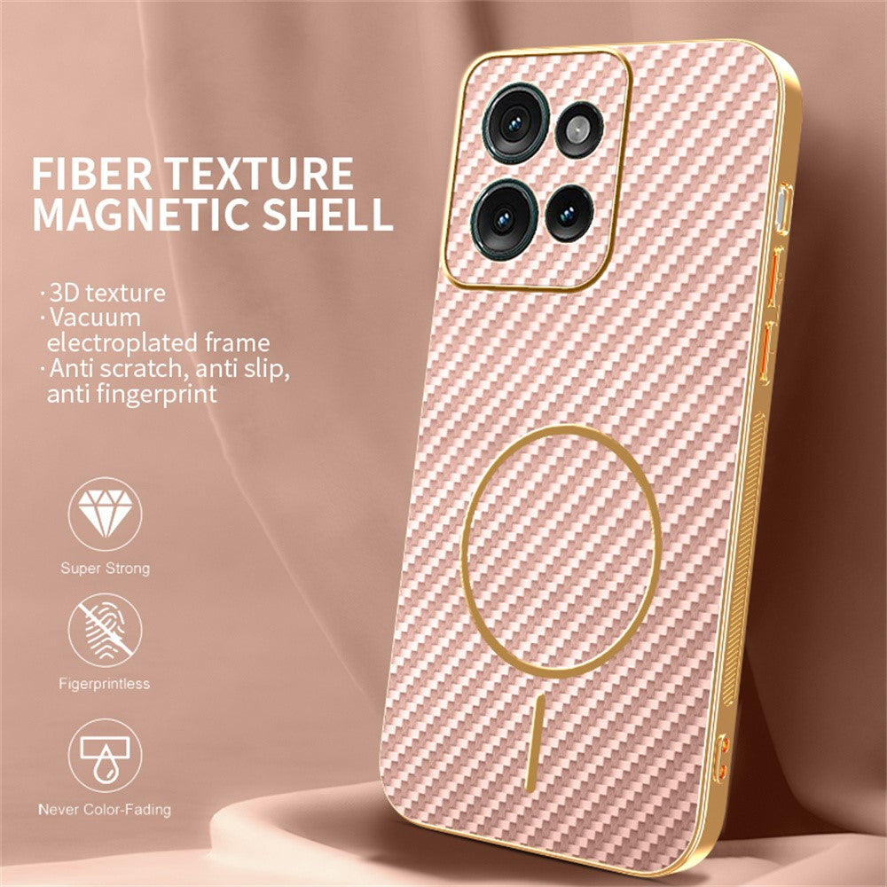 For-Motorola-Edge-50-5G-Phone-Case-Carbon-Fiber-Textured-Electroplated-TPU-Back-Cover-Pink