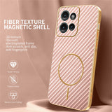 For-Motorola-Edge-50-5G-Phone-Case-Carbon-Fiber-Textured-Electroplated-TPU-Back-Cover-Pink