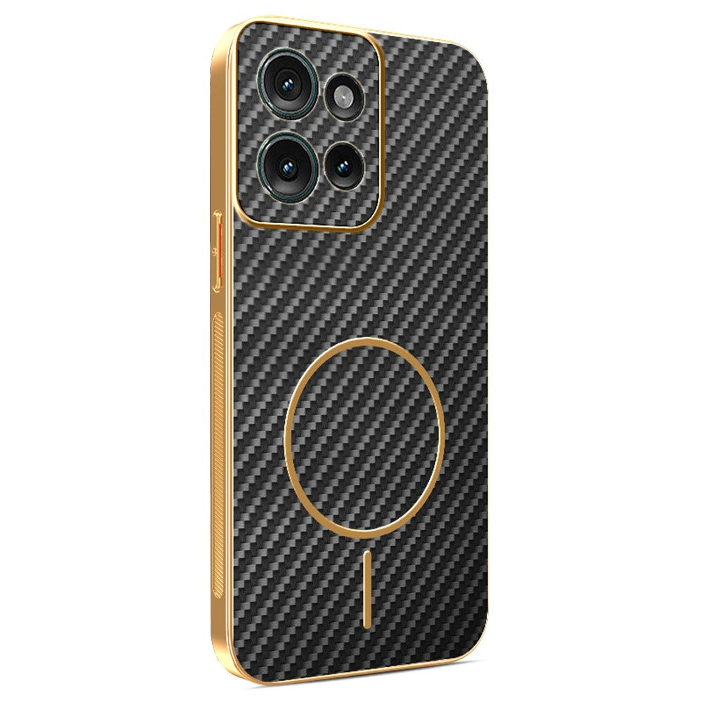 For-Motorola-Edge-50-5G-Phone-Case-Carbon-Fiber-Textured-Electroplated-TPU-Back-Cover-Black