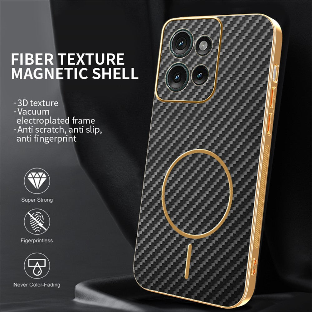 For-Motorola-Edge-50-5G-Phone-Case-Carbon-Fiber-Textured-Electroplated-TPU-Back-Cover-Black