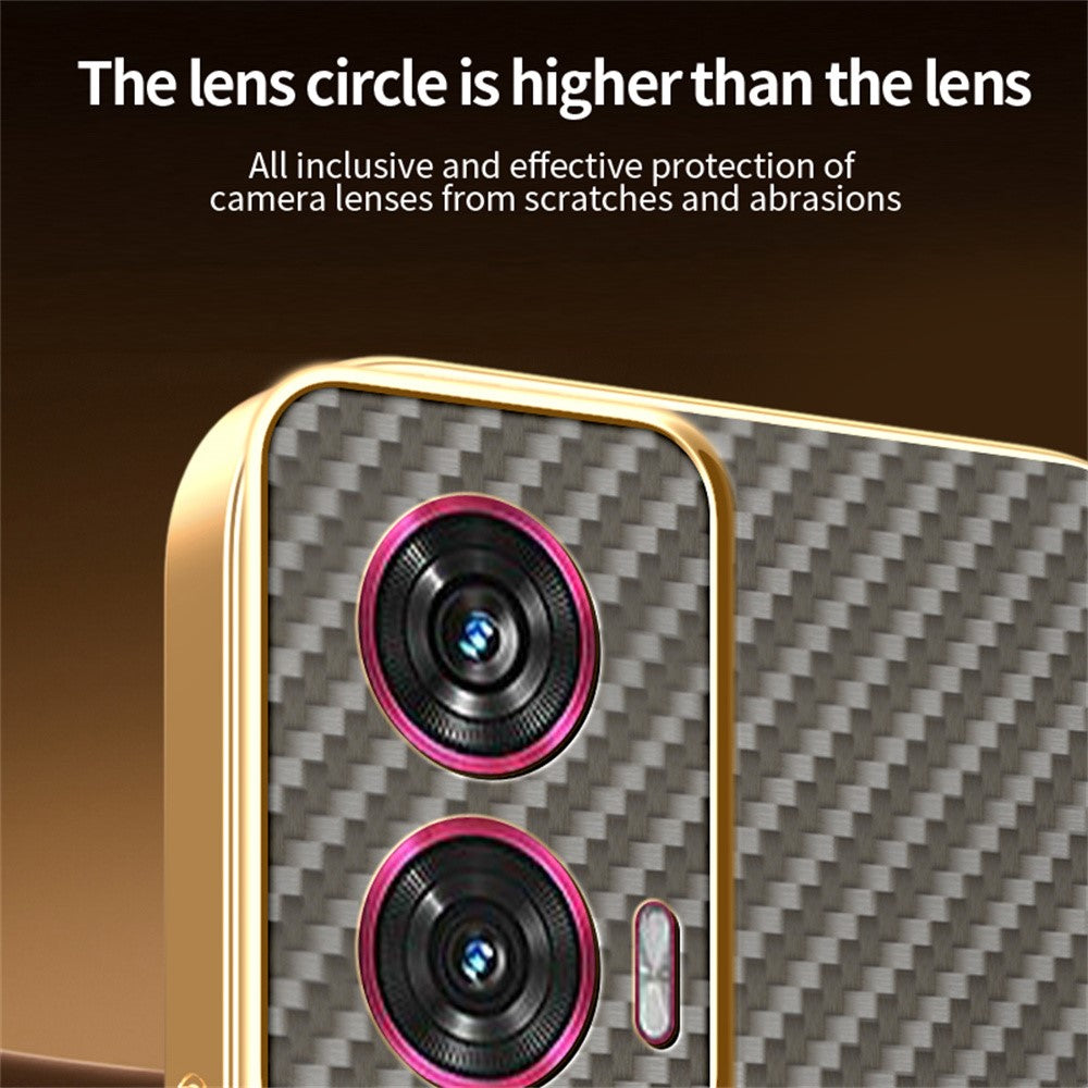 For-Motorola-Edge-50-Fusion-5G-Phone-Case-Carbon-Fiber-Textured-Electroplated-TPU-Back-Cover-Coffee