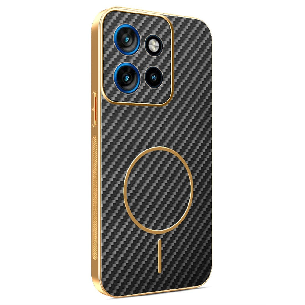 For-Motorola-Edge-50-Neo-5G-Phone-Case-Carbon-Fiber-Textured-Electroplated-TPU-Back-Cover-Black