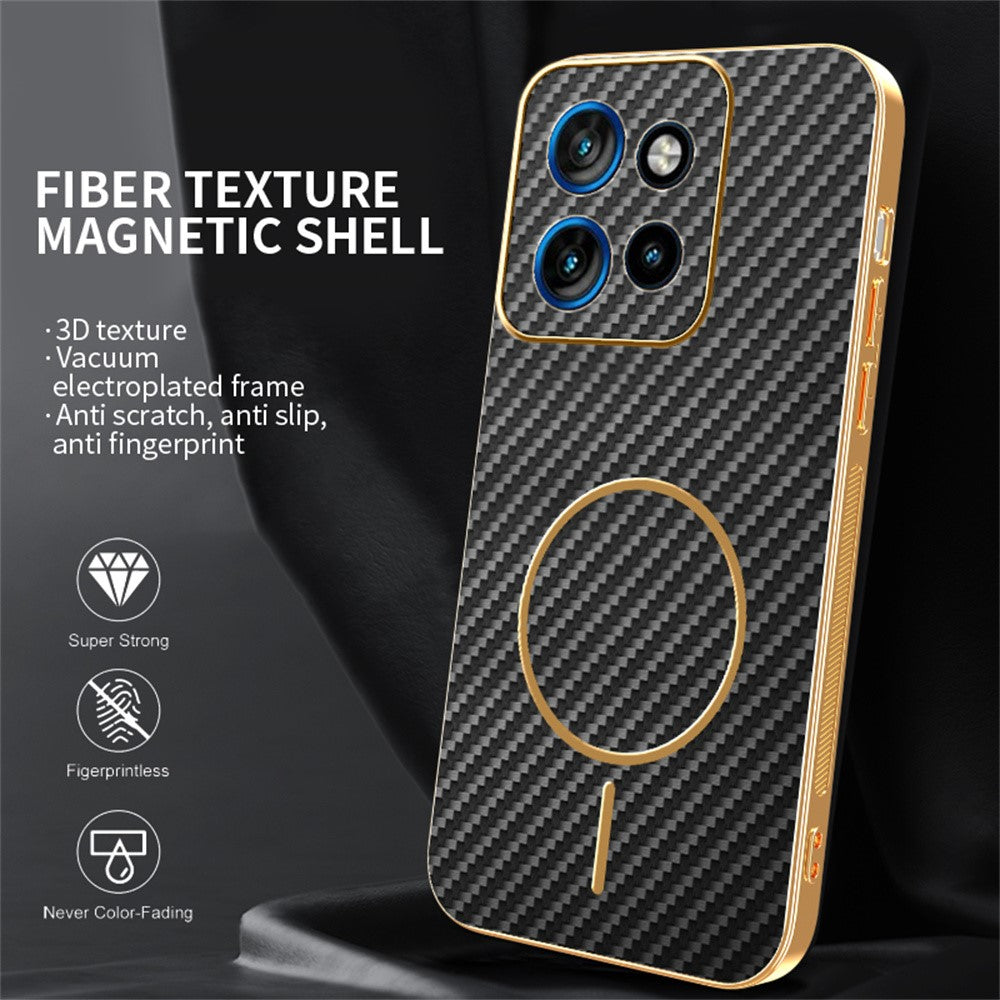 For-Motorola-Edge-50-Neo-5G-Phone-Case-Carbon-Fiber-Textured-Electroplated-TPU-Back-Cover-Black