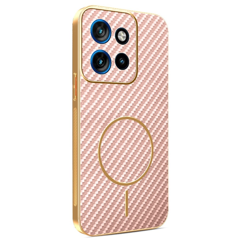 For-Motorola-Edge-50-Neo-5G-Phone-Case-Carbon-Fiber-Textured-Electroplated-TPU-Back-Cover-Pink