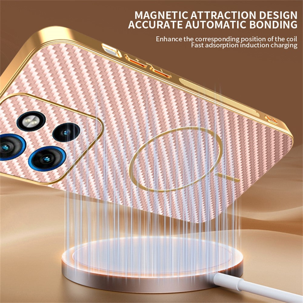 For-Motorola-Edge-50-Neo-5G-Phone-Case-Carbon-Fiber-Textured-Electroplated-TPU-Back-Cover-Pink