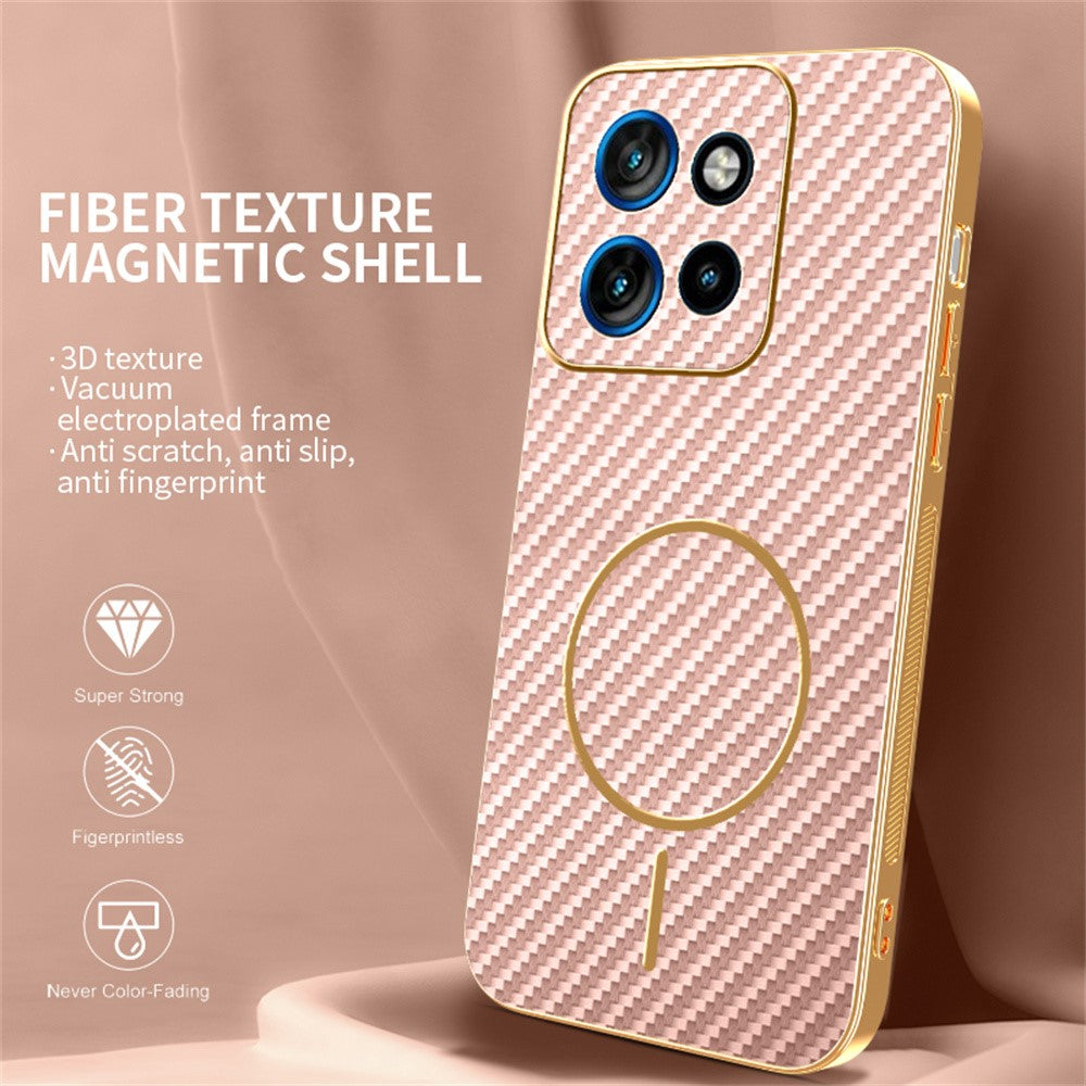For-Motorola-Edge-50-Neo-5G-Phone-Case-Carbon-Fiber-Textured-Electroplated-TPU-Back-Cover-Pink