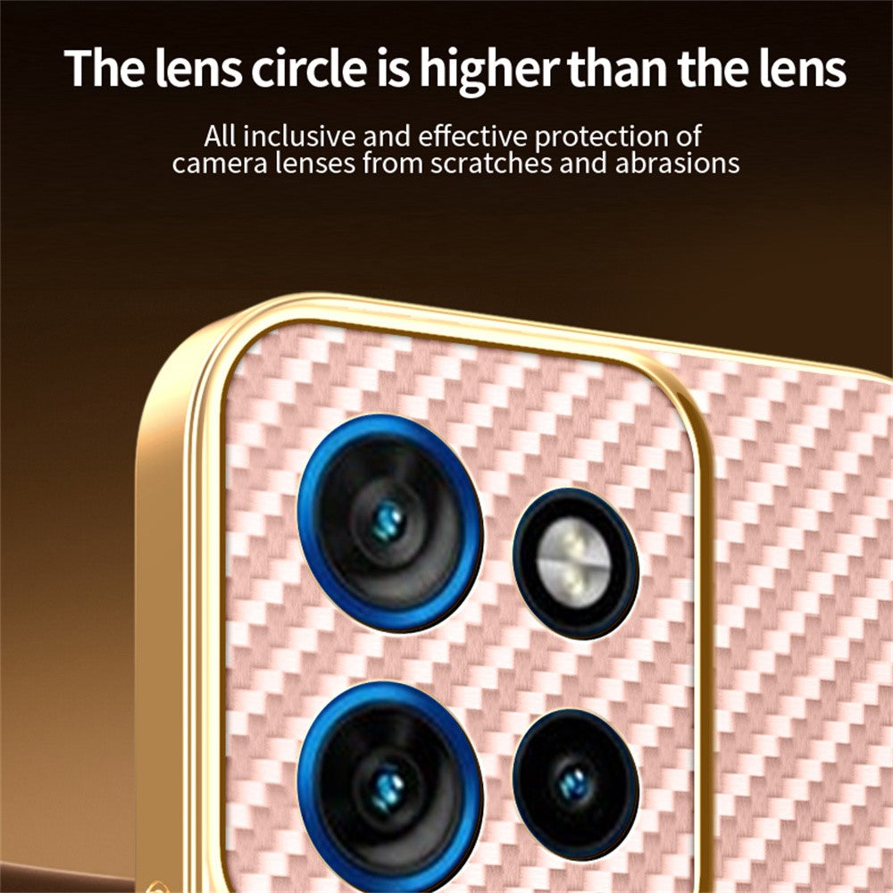 For-Motorola-Edge-50-Neo-5G-Phone-Case-Carbon-Fiber-Textured-Electroplated-TPU-Back-Cover-Pink