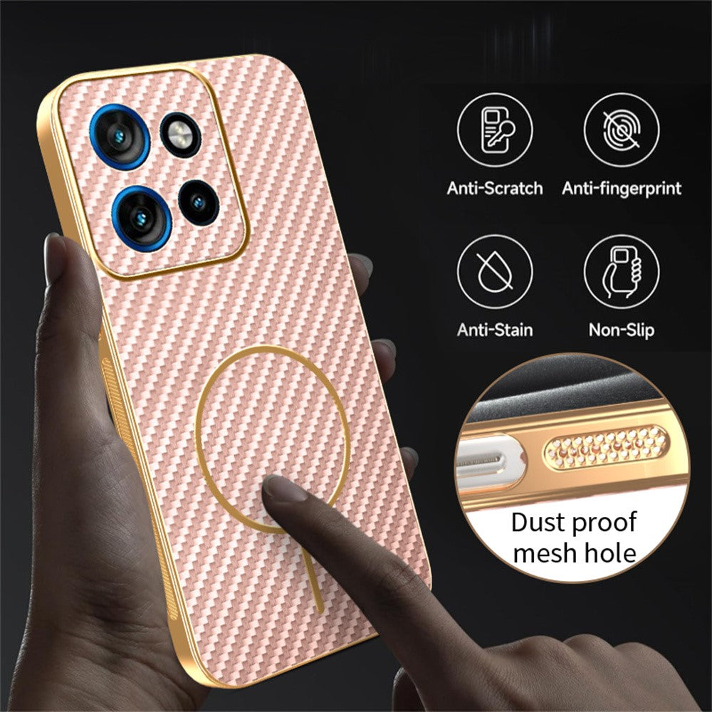 For-Motorola-Edge-50-Neo-5G-Phone-Case-Carbon-Fiber-Textured-Electroplated-TPU-Back-Cover-Pink