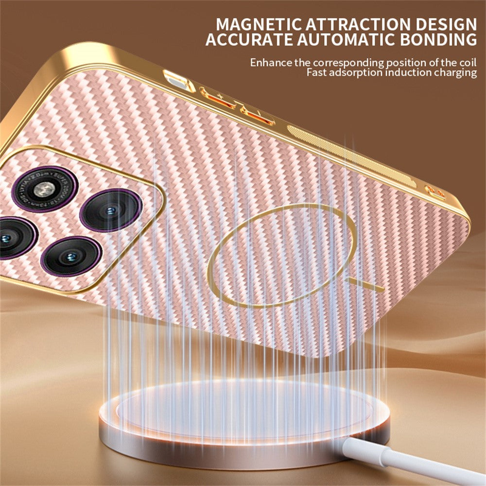 For-Motorola-Edge-60-Pro-5G-Phone-Case-Carbon-Fiber-Textured-Electroplated-TPU-Back-Cover-Pink