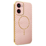For-Motorola-Moto-G05-4G-/-E15-4G-Phone-Case-Carbon-Fiber-Textured-Electroplated-TPU-Back-Cover-Pink
