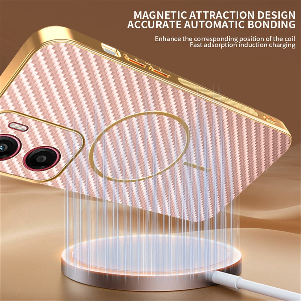 For-Motorola-Moto-G05-4G-/-E15-4G-Phone-Case-Carbon-Fiber-Textured-Electroplated-TPU-Back-Cover-Pink