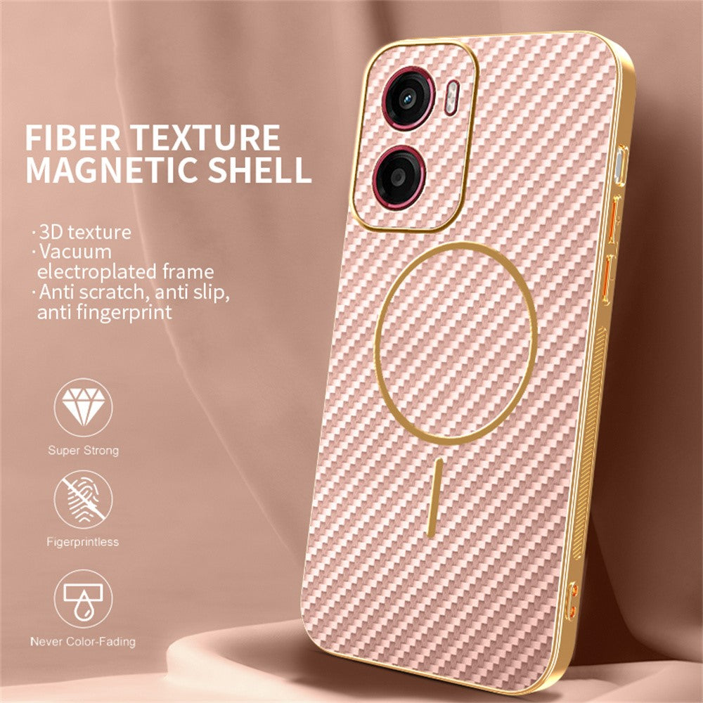 For-Motorola-Moto-G05-4G-/-E15-4G-Phone-Case-Carbon-Fiber-Textured-Electroplated-TPU-Back-Cover-Pink