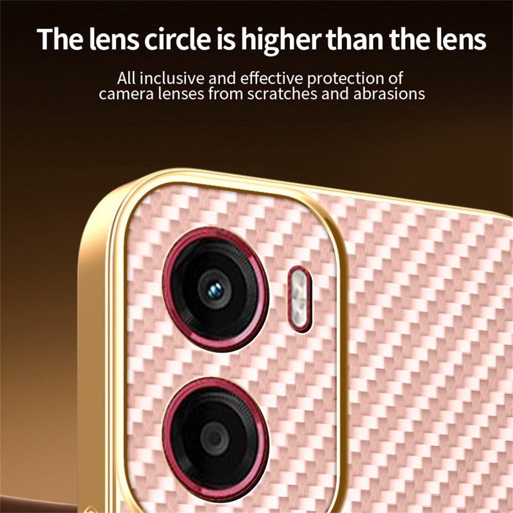 For-Motorola-Moto-G05-4G-/-E15-4G-Phone-Case-Carbon-Fiber-Textured-Electroplated-TPU-Back-Cover-Pink