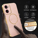 For-Motorola-Moto-G05-4G-/-E15-4G-Phone-Case-Carbon-Fiber-Textured-Electroplated-TPU-Back-Cover-Pink
