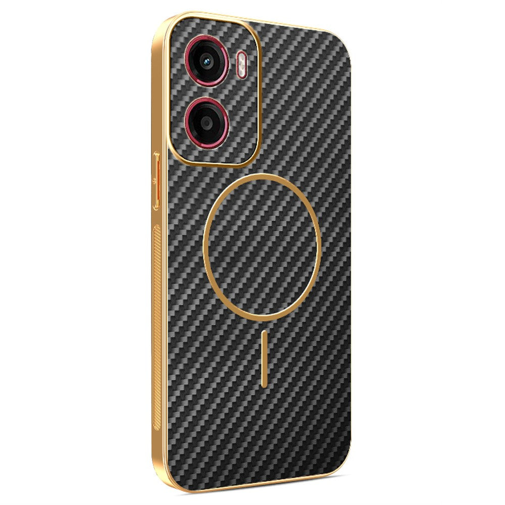 For-Motorola-Moto-G05-4G-/-E15-4G-Phone-Case-Carbon-Fiber-Textured-Electroplated-TPU-Back-Cover-Black