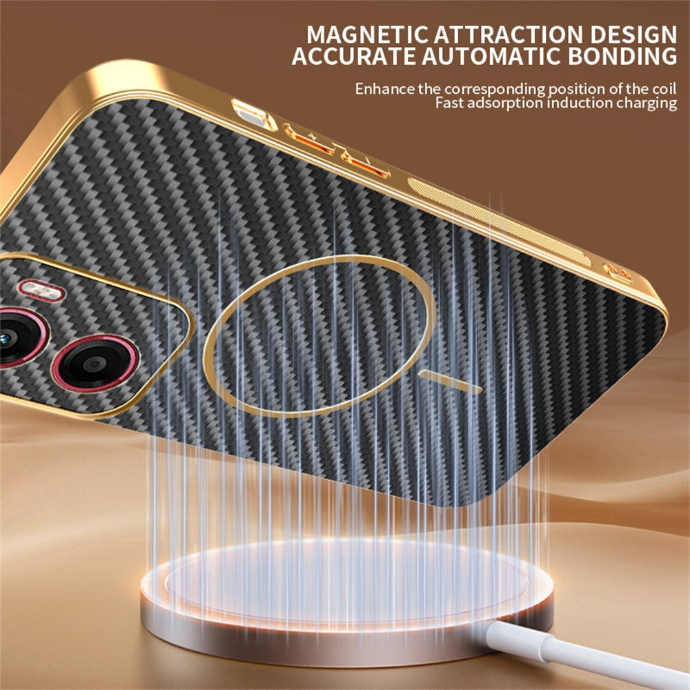 For-Motorola-Moto-G05-4G-/-E15-4G-Phone-Case-Carbon-Fiber-Textured-Electroplated-TPU-Back-Cover-Black