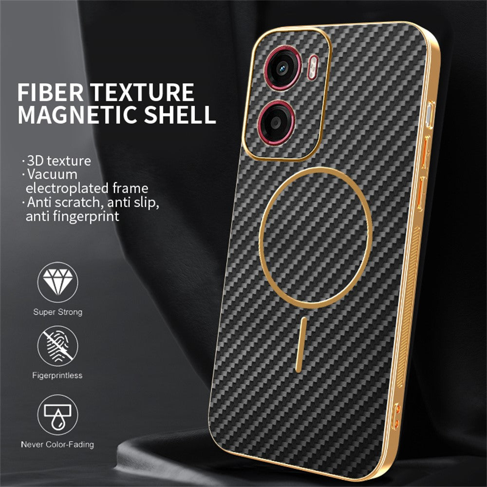 For-Motorola-Moto-G05-4G-/-E15-4G-Phone-Case-Carbon-Fiber-Textured-Electroplated-TPU-Back-Cover-Black