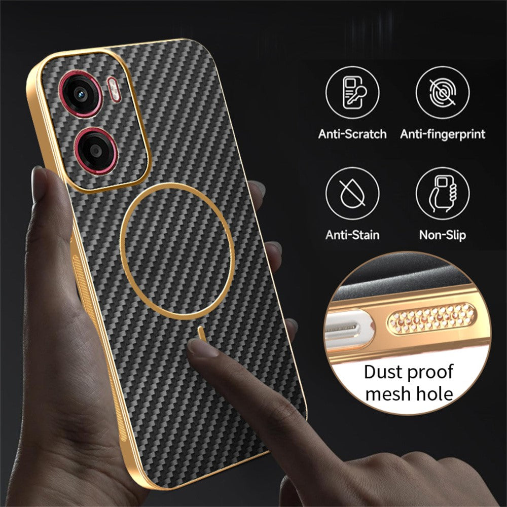 For-Motorola-Moto-G05-4G-/-E15-4G-Phone-Case-Carbon-Fiber-Textured-Electroplated-TPU-Back-Cover-Black