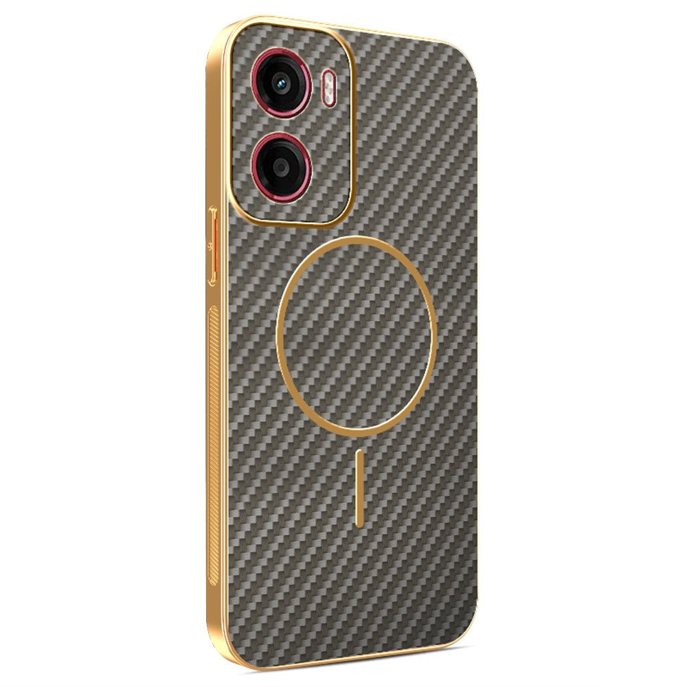 For-Motorola-Moto-G05-4G-/-E15-4G-Phone-Case-Carbon-Fiber-Textured-Electroplated-TPU-Back-Cover-Coffee