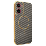 For-Motorola-Moto-G05-4G-/-E15-4G-Phone-Case-Carbon-Fiber-Textured-Electroplated-TPU-Back-Cover-Coffee