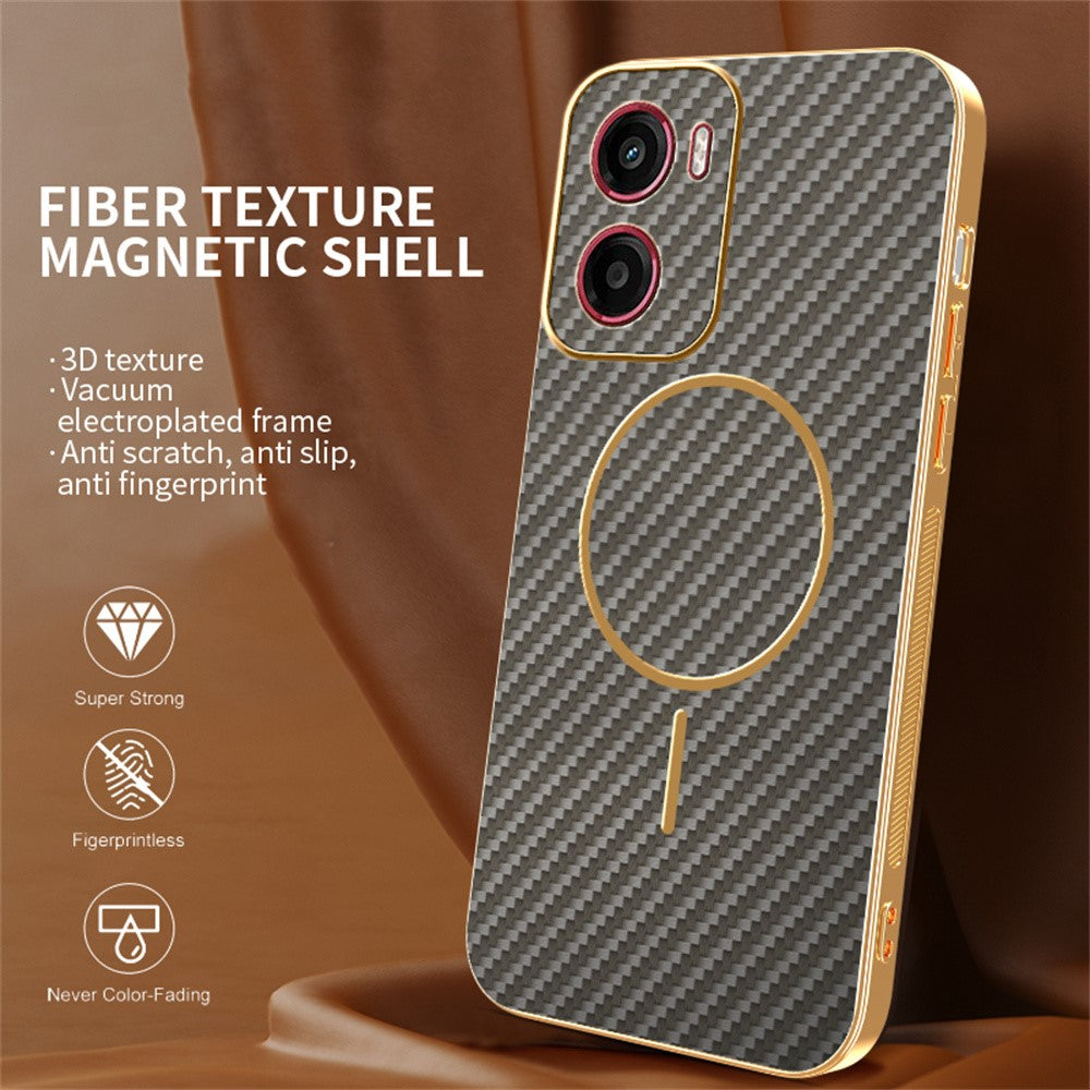 For-Motorola-Moto-G05-4G-/-E15-4G-Phone-Case-Carbon-Fiber-Textured-Electroplated-TPU-Back-Cover-Coffee