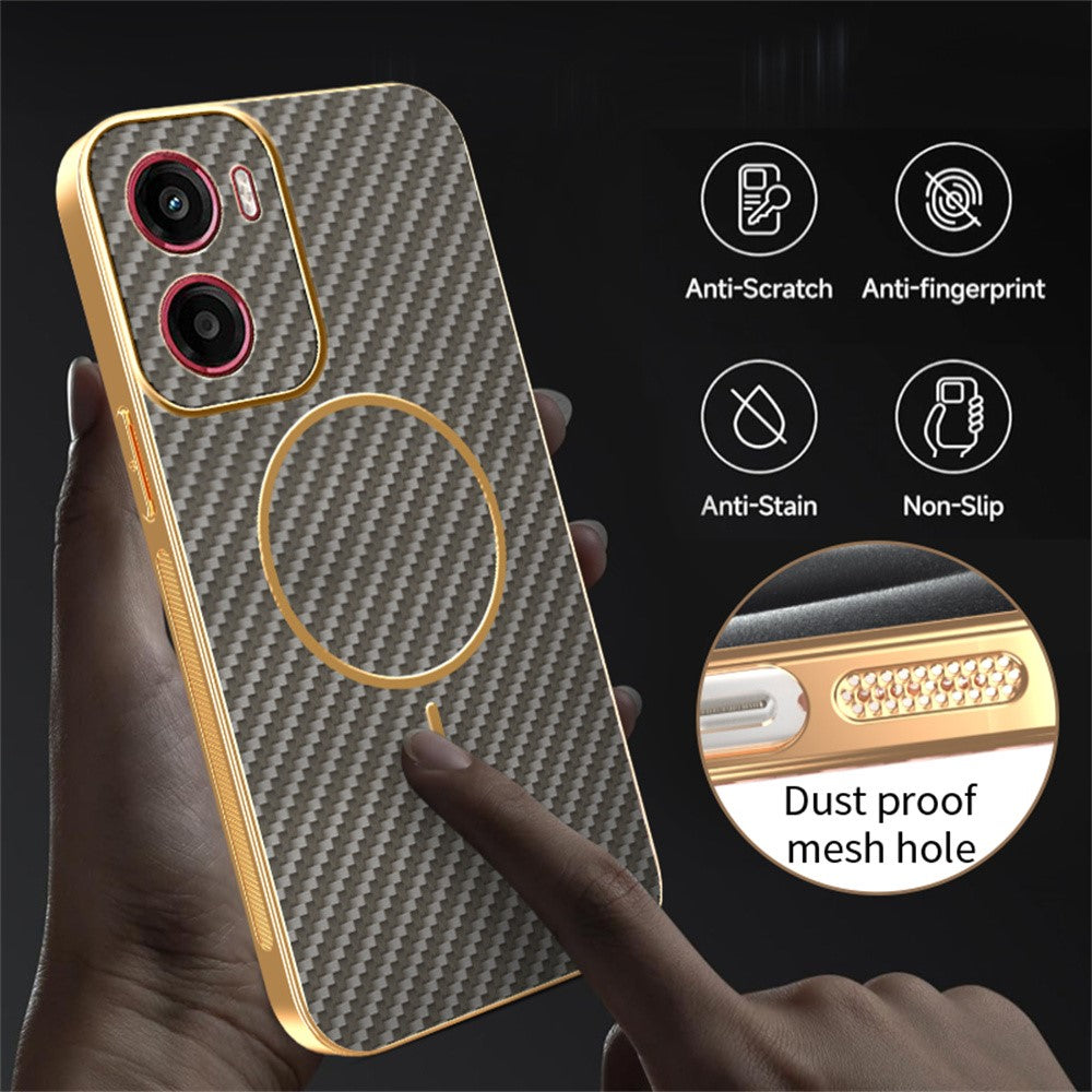 For-Motorola-Moto-G05-4G-/-E15-4G-Phone-Case-Carbon-Fiber-Textured-Electroplated-TPU-Back-Cover-Coffee