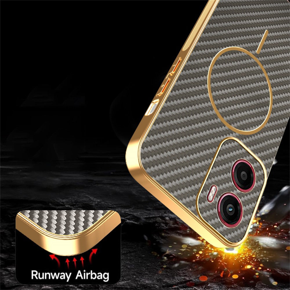 For-Motorola-Moto-G05-4G-/-E15-4G-Phone-Case-Carbon-Fiber-Textured-Electroplated-TPU-Back-Cover-Coffee