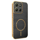 For-Motorola-Moto-G15-4G-/-G15-Power-4G-Phone-Case-Carbon-Fiber-Textured-Electroplated-TPU-Back-Cover-Black
