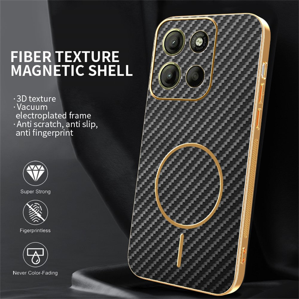 For-Motorola-Moto-G15-4G-/-G15-Power-4G-Phone-Case-Carbon-Fiber-Textured-Electroplated-TPU-Back-Cover-Black