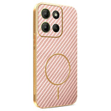 For-Motorola-Moto-G15-4G-/-G15-Power-4G-Phone-Case-Carbon-Fiber-Textured-Electroplated-TPU-Back-Cover-Pink