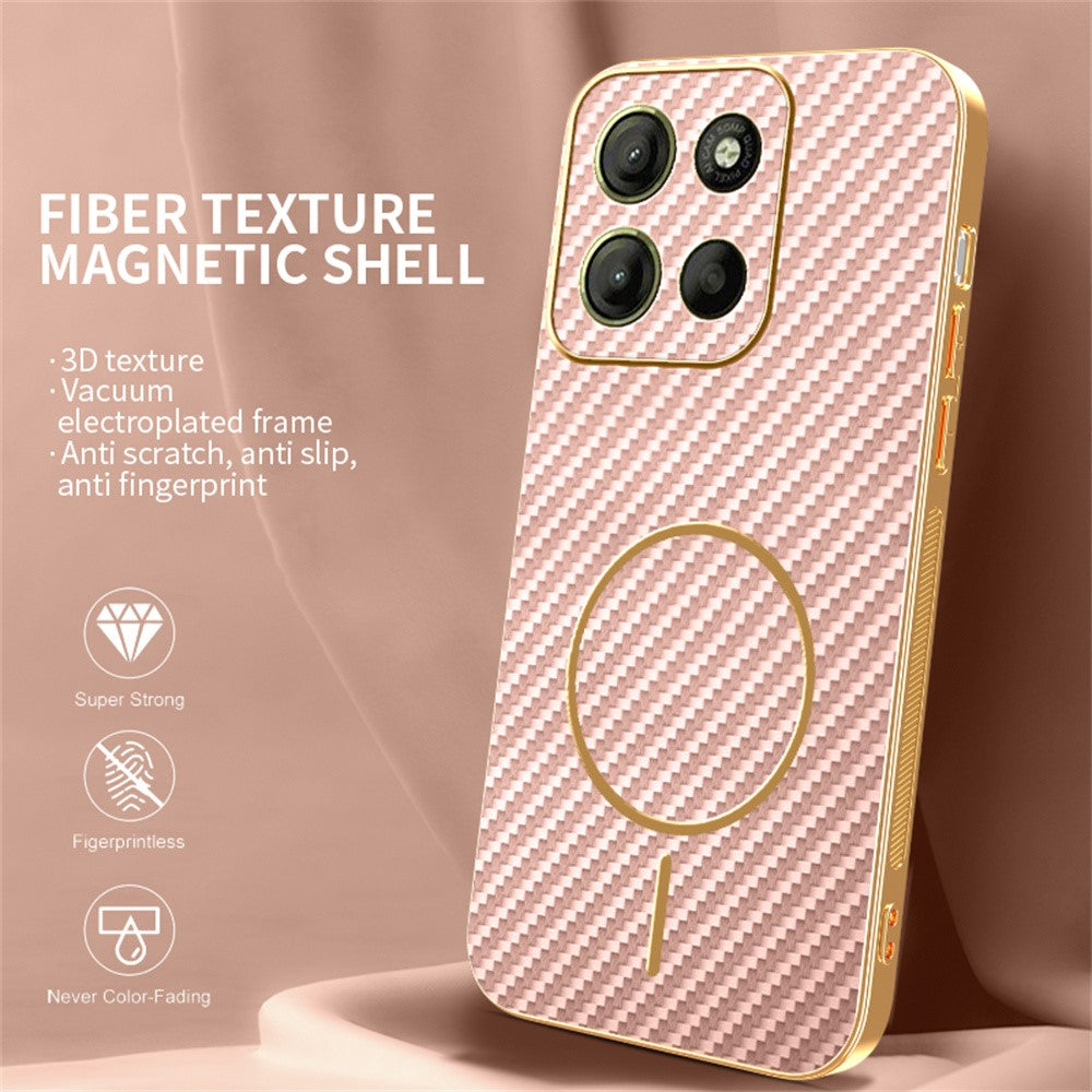 For-Motorola-Moto-G15-4G-/-G15-Power-4G-Phone-Case-Carbon-Fiber-Textured-Electroplated-TPU-Back-Cover-Pink