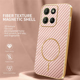 For-Motorola-Moto-G15-4G-/-G15-Power-4G-Phone-Case-Carbon-Fiber-Textured-Electroplated-TPU-Back-Cover-Pink