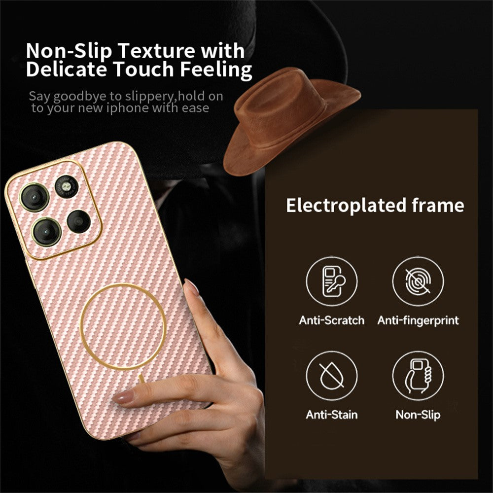 For-Motorola-Moto-G15-4G-/-G15-Power-4G-Phone-Case-Carbon-Fiber-Textured-Electroplated-TPU-Back-Cover-Pink