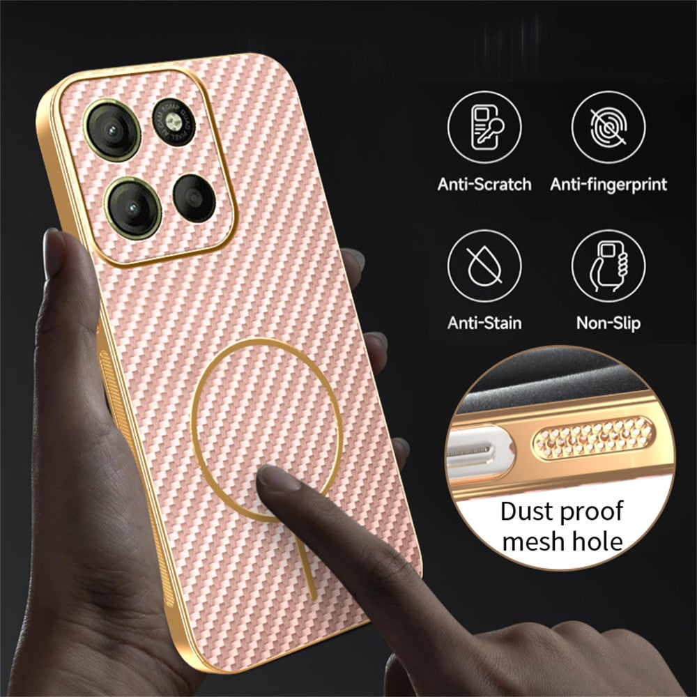 For-Motorola-Moto-G15-4G-/-G15-Power-4G-Phone-Case-Carbon-Fiber-Textured-Electroplated-TPU-Back-Cover-Pink