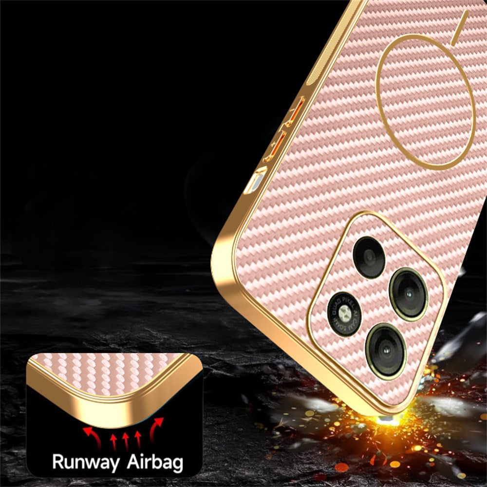 For-Motorola-Moto-G15-4G-/-G15-Power-4G-Phone-Case-Carbon-Fiber-Textured-Electroplated-TPU-Back-Cover-Pink