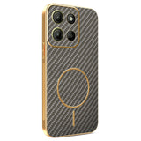 For-Motorola-Moto-G15-4G-/-G15-Power-4G-Phone-Case-Carbon-Fiber-Textured-Electroplated-TPU-Back-Cover-Coffee