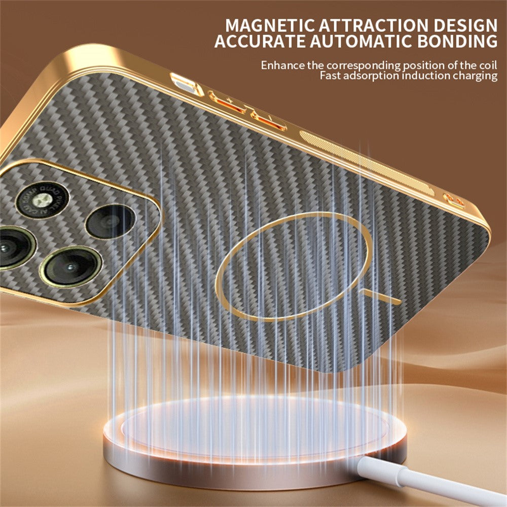 For-Motorola-Moto-G15-4G-/-G15-Power-4G-Phone-Case-Carbon-Fiber-Textured-Electroplated-TPU-Back-Cover-Coffee